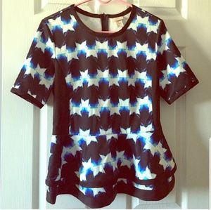 Blue Patterned Peplum Top